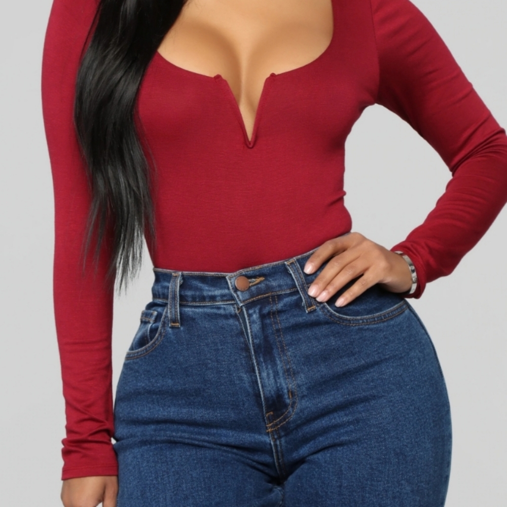Red long sleeve cute bodysuit